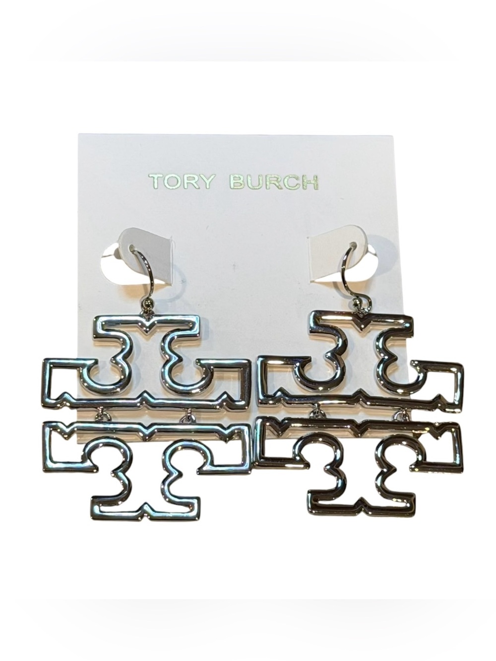 Tory Burch Silver Logo Drop Earrings